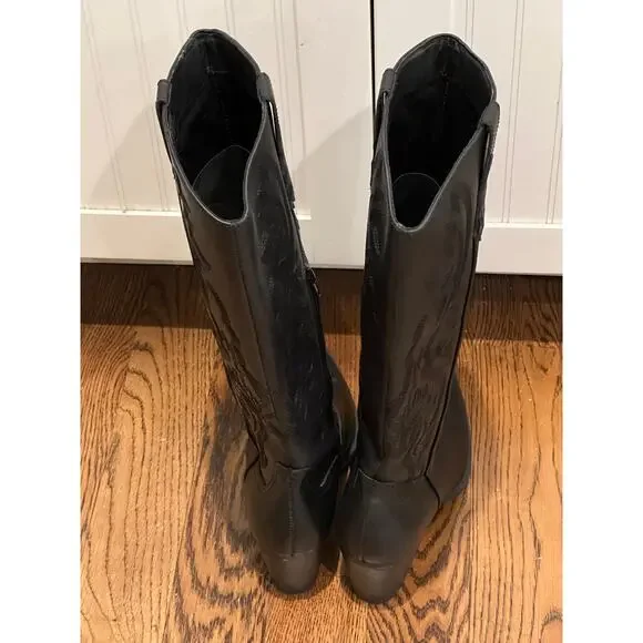 NWOB Crown Vintage Womens Sila Leather Cowboy Boots Blocked Heels Size 11W Black - Picture 5 of 9